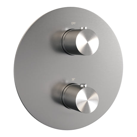 BRAUER Brushed Carving thermostatische inbouw regendouche 3-weg rond SET 77 met 20 cm douchekop en plafondarm en staaf handdouche en doucheslang en wandaansluitbocht RVS geborsteld PVD 5-NG-295