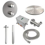 BRAUER Brushed Carving thermostatische inbouw regendouche 3-weg rond SET 78 met 30 cm douchekop en plafondarm en staaf handdouche en doucheslang en wandaansluitbocht RVS geborsteld PVD 5-NG-296