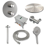 BRAUER Brushed Carving thermostatische inbouw regendouche 3-weg rond SET 84 met 30 cm douchekop en plafondarm en 3-standen handdouche en doucheslang en wandaansluitbocht RVS geborsteld PVD 5-NG-302