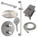 BRAUER Brushed Carving thermostatische inbouw regendouche 3-weg rond SET 92 met 30 cm douchekop en rechte muurarm en 3-standen handdouche en doucheslang en geÃ¯ntegreerde glijstang RVS geborsteld PVD 5-NG-310
