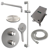 BRAUER Brushed Carving thermostatische inbouw regendouche 3-weg rond SET 93 met 20 cm douchekop en gebogen muurarm en 3-standen handdouche en doucheslang en geÃ¯ntegreerde glijstang RVS geborsteld PVD 5-NG-311