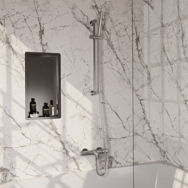BRAUER Stripe opbouw baddouche thermostaatkraan SET 01 met glijstang en staaf handdouche en doucheslang RVS-kleurig geborsteld PVD 5-NG-340