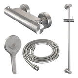 BRAUER Stripe opbouw douche thermostaatkraan SET 02 met glijstang en 3-standen handdouche en doucheslang RVS-kleurig geborsteld PVD 5-NG-346
