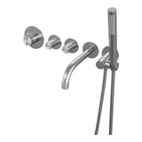 BRAUER Stripe thermostatische inbouw badkraan SET 01 met uitloop en staaf handdouche en doucheslang en wandaansluitbocht RVS-kleurig geborsteld PVD 5-NG-357