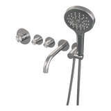 BRAUER Stripe thermostatische inbouw badkraan SET 02 met uitloop en 3-standen handdouche en doucheslang en wandaansluitbocht RVS-kleurig geborsteld PVD 5-NG-358