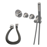 BRAUER Stripe thermostatische inbouw badkraan SET 01 met badvulcombinatie en staaf handdouche en doucheslang en wandaansluitbocht RVS-kleurig geborsteld PVD 5-NG-359