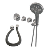 BRAUER Stripe thermostatische inbouw badkraan SET 02 met badvulcombinatie en 3-standen handdouche en doucheslang en wandaansluitbocht RVS-kleurig geborsteld PVD 5-NG-360