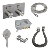 BRAUER Stripe thermostatische inbouw badkraan met drukknoppen SET 04 met badvulcombinatie en 3-standen handdouche en doucheslang en wandaansluitbocht RVS-kleurig geborsteld PVD 5-NG-362