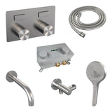 BRAUER Stripe thermostatische inbouw badkraan met drukknoppen SET 04 met uitloop en 3-standen handdouche en doucheslang en wandaansluitbocht RVS-kleurig geborsteld PVD 5-NG-364