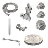 BRAUER Stripe thermostatische inbouw regendouche SET 02 met 25 cm douchekop en gebogen muurarm en staaf handdouche en doucheslang en wandaansluitbocht RVS-kleurig geborsteld PVD 5-NG-367