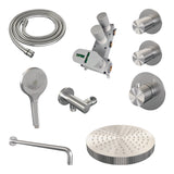 BRAUER Stripe thermostatische inbouw regendouche SET 05 met 25 cm douchekop en gebogen muurarm en 3-standen handdouche en doucheslang en wandaansluitbocht RVS-kleurig geborsteld PVD 5-NG-373