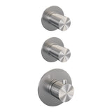 BRAUER Stripe thermostatische inbouw regendouche SET 05 met 25 cm douchekop en gebogen muurarm en 3-standen handdouche en doucheslang en wandaansluitbocht RVS-kleurig geborsteld PVD 5-NG-373
