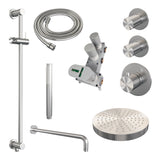 BRAUER Stripe thermostatische inbouw regendouche SET 08 met 25 cm douchekop en gebogen muurarm en staaf handdouche en doucheslang en geïntegreerde glijstang RVS-kleurig geborsteld PVD 5-NG-379
