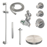 BRAUER Stripe thermostatische inbouw regendouche SET 09 met 25 cm douchekop en plafondarm en staaf handdouche en doucheslang en geïntegreerde glijstang RVS-kleurig geborsteld PVD 5-NG-381