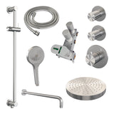BRAUER Stripe thermostatische inbouw regendouche SET 11 met 25 cm douchekop en gebogen muurarm en 3-standen handdouche en doucheslang en geïntegreerde glijstang RVS-kleurig geborsteld PVD 5-NG-385