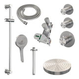 BRAUER Stripe thermostatische inbouw regendouche SET 12 met 25 cm douchekop en plafondarm en 3-standen handdouche en doucheslang en geïntegreerde glijstang RVS-kleurig geborsteld PVD 5-NG-387