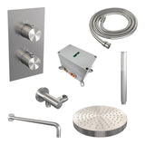 BRAUER Stripe thermostatische inbouw regendouche 3-weg rechthoekig SET 14 met 25 cm douchekop en gebogen muurarm en staaf handdouche en doucheslang en wandaansluitbocht RVS-kleurig geborsteld PVD 5-NG-391