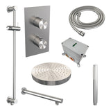BRAUER Stripe thermostatische inbouw regendouche 3-weg rechthoekig SET 19 met 25 cm douchekop en rechte muurarm en staaf handdouche en doucheslang en geïntegreerde glijstang RVS-kleurig geborsteld PVD 5-NG-401
