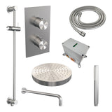 BRAUER Stripe thermostatische inbouw regendouche 3-weg rechthoekig SET 20 met 25 cm douchekop en gebogen muurarm en staaf handdouche en doucheslang en geïntegreerde glijstang RVS-kleurig geborsteld PVD 5-NG-403