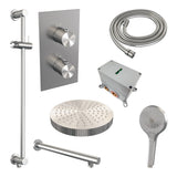 BRAUER Stripe thermostatische inbouw regendouche 3-weg rechthoekig SET 22 met 25 cm douchekop en rechte muurarm en 3-standen handdouche en doucheslang en geïntegreerde glijstang RVS-kleurig geborsteld PVD 5-NG-407