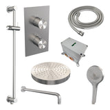 BRAUER Stripe thermostatische inbouw regendouche 3-weg rechthoekig SET 23 met 25 cm douchekop en gebogen muurarm en 3-standen handdouche en doucheslang en geïntegreerde glijstang RVS-kleurig geborsteld PVD 5-NG-409