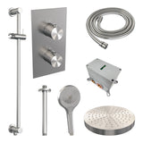 BRAUER Stripe thermostatische inbouw regendouche 3-weg rechthoekig SET 24 met 25 cm douchekop en plafondarm en 3-standen handdouche en doucheslang en geïntegreerde glijstang RVS-kleurig geborsteld PVD 5-NG-411