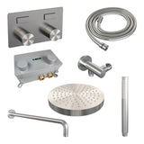 BRAUER Stripe thermostatische inbouw regendouche met drukknoppen SET 26 met 25 cm douchekop en gebogen muurarm en staaf handdouche en doucheslang en wandaansluitbocht RVS-kleurig geborsteld PVD 5-NG-415