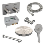 BRAUER Stripe thermostatische inbouw regendouche met drukknoppen SET 28 met 25 cm douchekop en rechte muurarm en 3-standen handdouche en doucheslang en wandaansluitbocht RVS-kleurig geborsteld PVD 5-NG-419
