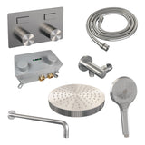 BRAUER Stripe thermostatische inbouw regendouche met drukknoppen SET 29 met 25 cm douchekop en gebogen muurarm en 3-standen handdouche en doucheslang en wandaansluitbocht RVS-kleurig geborsteld PVD 5-NG-421