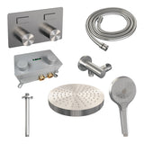 BRAUER Stripe thermostatische inbouw regendouche met drukknoppen SET 30 met 25 cm douchekop en plafondarm en 3-standen handdouche en doucheslang en wandaansluitbocht RVS-kleurig geborsteld PVD 5-NG-423