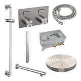 BRAUER Stripe thermostatische inbouw regendouche met drukknoppen SET 31 met 25 cm douchekop en rechte muurarm en staaf handdouche en doucheslang en geïntegreerde glijstang RVS-kleurig geborsteld PVD 5-NG-425