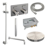 BRAUER Stripe thermostatische inbouw regendouche met drukknoppen SET 32 met 25 cm douchekop en gebogen muurarm en staaf handdouche en doucheslang en geïntegreerde glijstang RVS-kleurig geborsteld PVD 5-NG-427