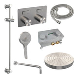 BRAUER Stripe thermostatische inbouw regendouche met drukknoppen SET 35 met 25 cm douchekop en gebogen muurarm en 3-standen handdouche en doucheslang en geïntegreerde glijstang RVS-kleurig geborsteld PVD 5-NG-433