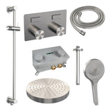 BRAUER Stripe thermostatische inbouw regendouche met drukknoppen SET 36 met 25 cm douchekop en plafondarm en 3-standen handdouche en doucheslang en geïntegreerde glijstang RVS-kleurig geborsteld PVD 5-NG-435