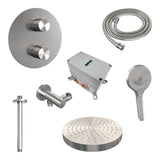 BRAUER Stripe thermostatische inbouw regendouche 3-weg rond SET 42 met 25 cm douchekop en plafondarm en 3-standen handdouche en doucheslang en wandaansluitbocht RVS-kleurig geborsteld PVD 5-NG-447