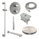 BRAUER Stripe thermostatische inbouw regendouche 3-weg rond SET 43 met 25 cm douchekop en rechte muurarm en staaf handdouche en doucheslang en geïntegreerde glijstang RVS-kleurig geborsteld PVD 5-NG-449