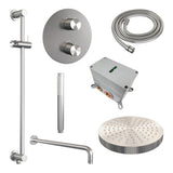 BRAUER Stripe thermostatische inbouw regendouche 3-weg rond SET 44 met 25 cm douchekop en gebogen muurarm en staaf handdouche en doucheslang en geïntegreerde glijstang RVS-kleurig geborsteld PVD 5-NG-451