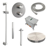 BRAUER Stripe thermostatische inbouw regendouche 3-weg rond SET 45 met 25 cm douchekop en plafondarm en staaf handdouche en doucheslang en geïntegreerde glijstang RVS-kleurig geborsteld PVD 5-NG-453