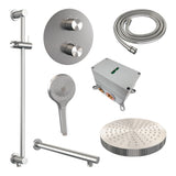 BRAUER Stripe thermostatische inbouw regendouche 3-weg rond SET 46 met 25 cm douchekop en rechte muurarm en 3-standen handdouche en doucheslang en geïntegreerde glijstang RVS-kleurig geborsteld PVD 5-NG-455