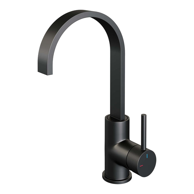 BRAUER Black Carving hoge opbouw wastafelmengkraan met draaibare platte uitloop model A mat zwart 5-S-003-S4