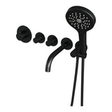 BRAUER Black Edition thermostatische inbouw badkraan SET 02 met uitloop en 3-standen handdouche en doucheslang en wandaansluitbocht mat zwart