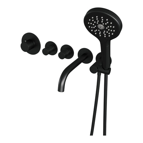 BRAUER Black Edition thermostatische inbouw badkraan SET 02 met uitloop en 3-standen handdouche en doucheslang en wandaansluitbocht mat zwart