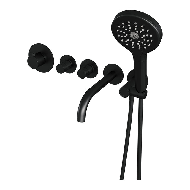 BRAUER Black Edition thermostatische inbouw badkraan SET 02 met uitloop en 3-standen handdouche en doucheslang en wandaansluitbocht mat zwart