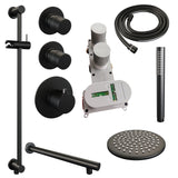 BRAUER Black Edition thermostatische inbouw regendouche SET 13 met 20 cm douchekop en rechte muurarm en staaf handdouche en doucheslang en geïntegreerde glijstang mat zwart