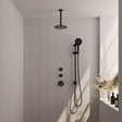 BRAUER Black Edition thermostatische inbouw regendouche SET 23 met 20 cm douchekop en plafondarm en 3-standen handdouche en doucheslang en geïntegreerde glijstang mat zwart