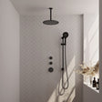 BRAUER Black Edition thermostatische inbouw regendouche SET 24 met 30 cm douchekop en plafondarm en 3-standen handdouche en doucheslang en geïntegreerde glijstang mat zwart