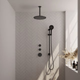 BRAUER Black Edition thermostatische inbouw regendouche SET 24 met 30 cm douchekop en plafondarm en 3-standen handdouche en doucheslang en geïntegreerde glijstang mat zwart