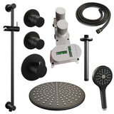 BRAUER Black Edition thermostatische inbouw regendouche SET 24 met 30 cm douchekop en plafondarm en 3-standen handdouche en doucheslang en geïntegreerde glijstang mat zwart