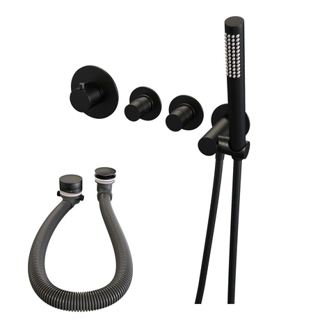 BRAUER Black Edition thermostatische inbouw badkraan SET 01 met badvulcombinatie en staaf handdouche en doucheslang en wandaansluitbocht mat zwart