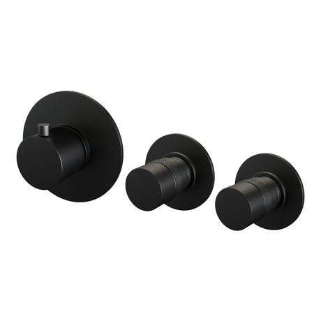 BRAUER Black Edition thermostatische inbouw badkraan SET 02 met badvulcombinatie en 3-standen handdouche en doucheslang en wandaansluitbocht mat zwart